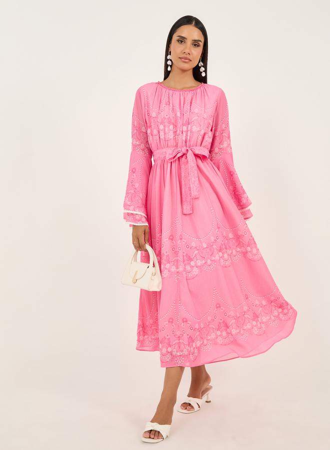 Styli Floral Pink Midi Dress - Image 1