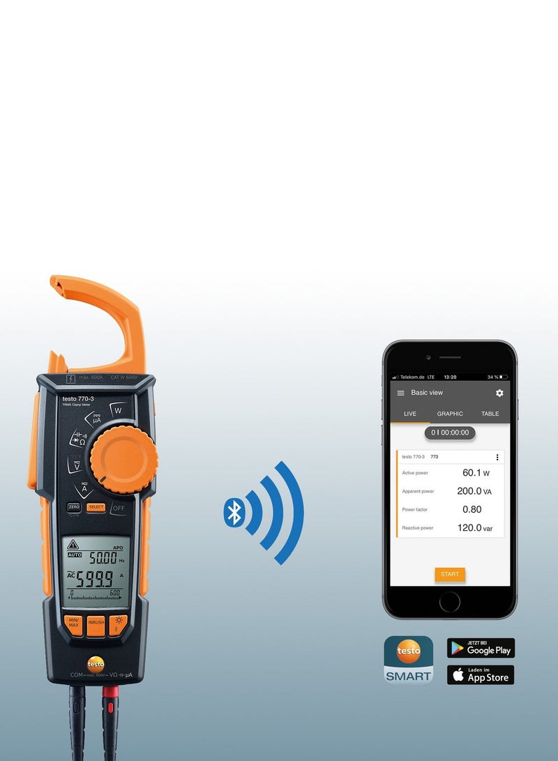 testo 770-3 Digital Hook Clamp Meter with Bluetooth (PN: 0590 7703) - Image 1
