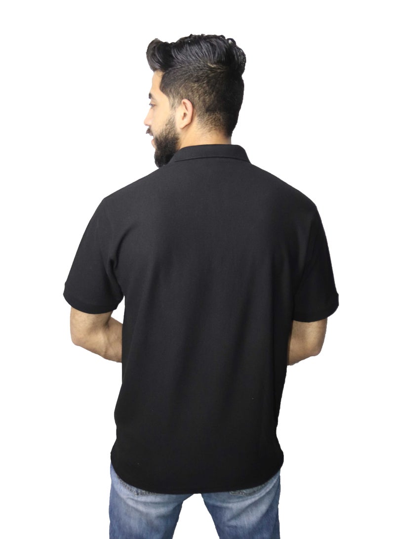 وان هاند تي شيرت بولو كاجوال قطن - أسود - Image 3