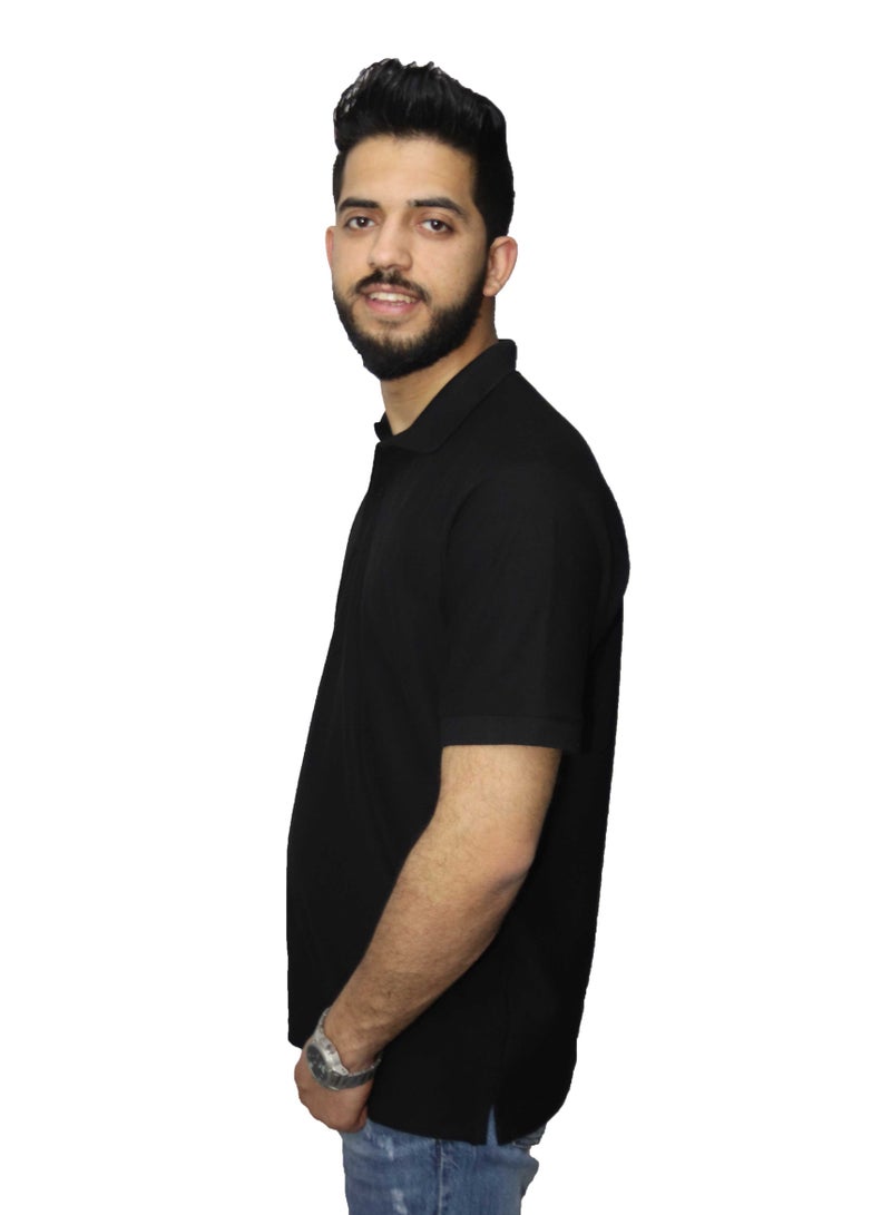 وان هاند تي شيرت بولو كاجوال قطن - أسود - Image 2