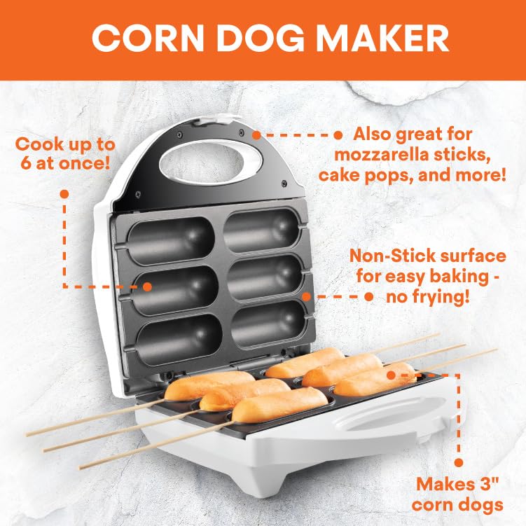 SCS Direct صانع نقانق الذرة ماستر شيف مع 50 سيخ - ماكينة خبز كهربائية غير لاصقة ودليل وصفات - آلة قلي لصنع النقانق، أصابع جبنة الموتزاريلا، كعك، طعام مصغر لمهرجان، هدية عيد الميلاد الممتعة - Image 2