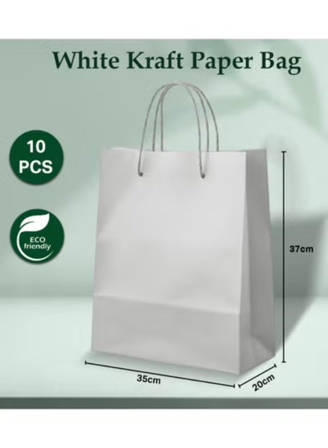 ecoway Kraft Paper Bags - Pack Of 10 Craft X-Large Paper Grocery Bags With Handles For Shopping, Party, Birthday, Wedding Gift, Retail, Merchandies Ecofreindly Reusable White (33X33X24 Cm) - Image 2