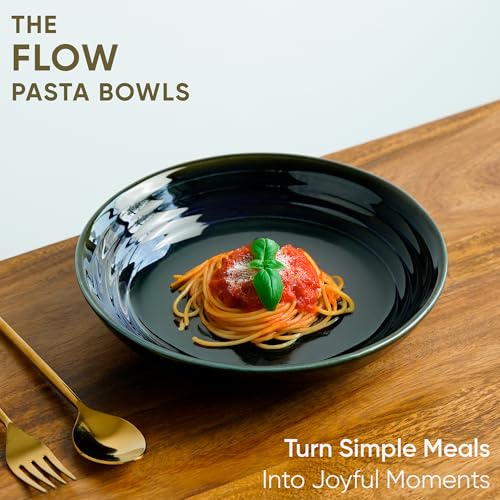 Shay Ceramic Pasta Bowl Set, 21cm, 2 Pieces, Blue Green | Glossy Finish | Porcelain | Pasta Plate (Reactive Pasta Plate - Blue Green) - Image 2