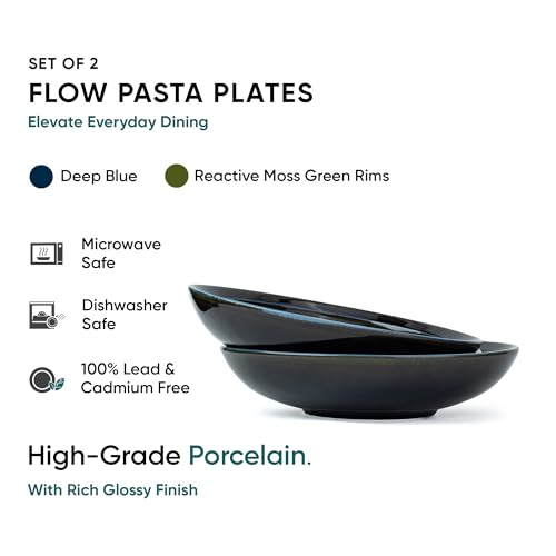 Shay Ceramic Pasta Bowl Set, 21cm, 2 Pieces, Blue Green | Glossy Finish | Porcelain | Pasta Plate (Reactive Pasta Plate - Blue Green) - Image 3