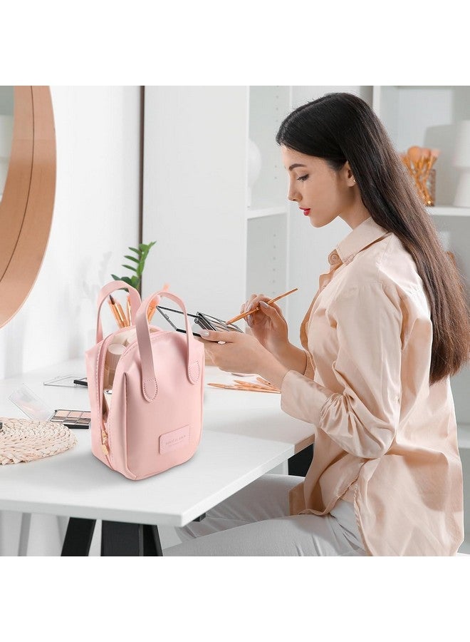 AMPLIN Travel Toiletry Bag Portable Cosmetic Makeup Bag PU Storage Zipper Closure Makeup Bag Cosmetic Bag Hand Bag for Women,Magic Cosmetic Pouch Bag Drawstring (Pink) - Image 2