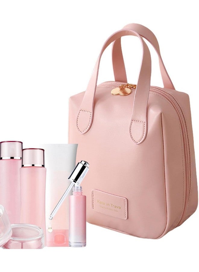 AMPLIN Travel Toiletry Bag Portable Cosmetic Makeup Bag PU Storage Zipper Closure Makeup Bag Cosmetic Bag Hand Bag for Women,Magic Cosmetic Pouch Bag Drawstring (Pink) - Image 1