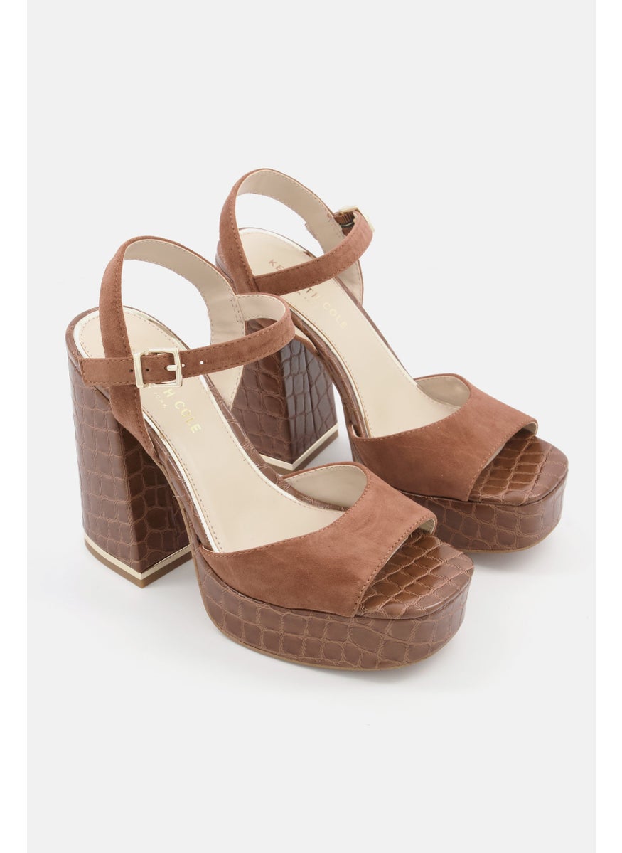 Kenneth Cole - Women Adjustable Buckle Block Heel Sandals, Brown - Image 1