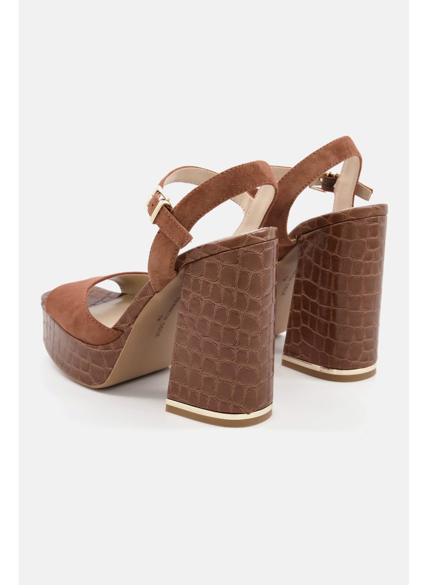 Kenneth Cole - Women Adjustable Buckle Block Heel Sandals, Brown - Image 1