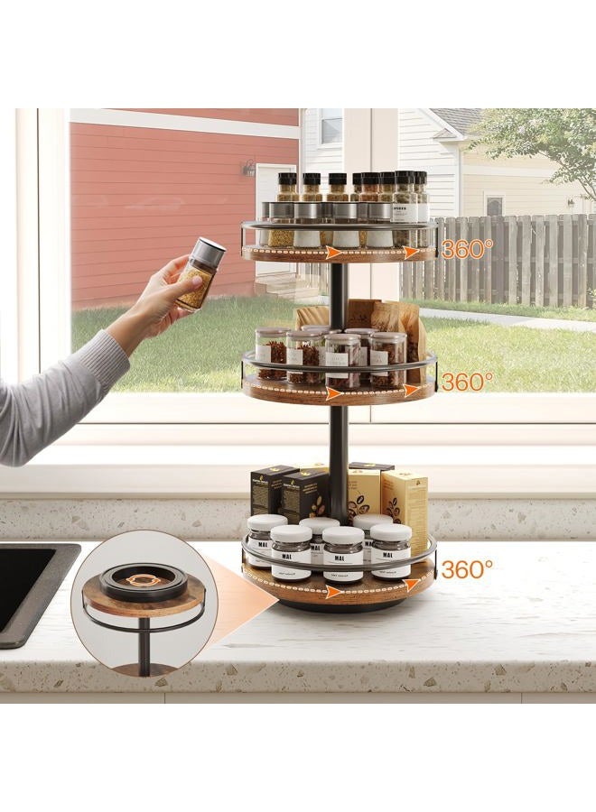 HOOBRO Lazy Susan Organizer, Rotating Spice Rack, 3-Tier Organizer, Turntable Spice Rack, Vertical Storage Organizer, for Kitchen Countertop, Vanity, Dining Table, Rustic Brown and Black BF09TL01 - Image 2
