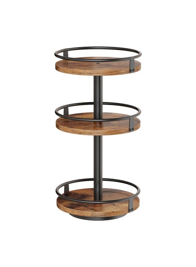 HOOBRO Lazy Susan Organizer, Rotating Spice Rack, 3-Tier Organizer, Turntable Spice Rack, Vertical Storage Organizer, for Kitchen Countertop, Vanity, Dining Table, Rustic Brown and Black BF09TL01 - Image 1