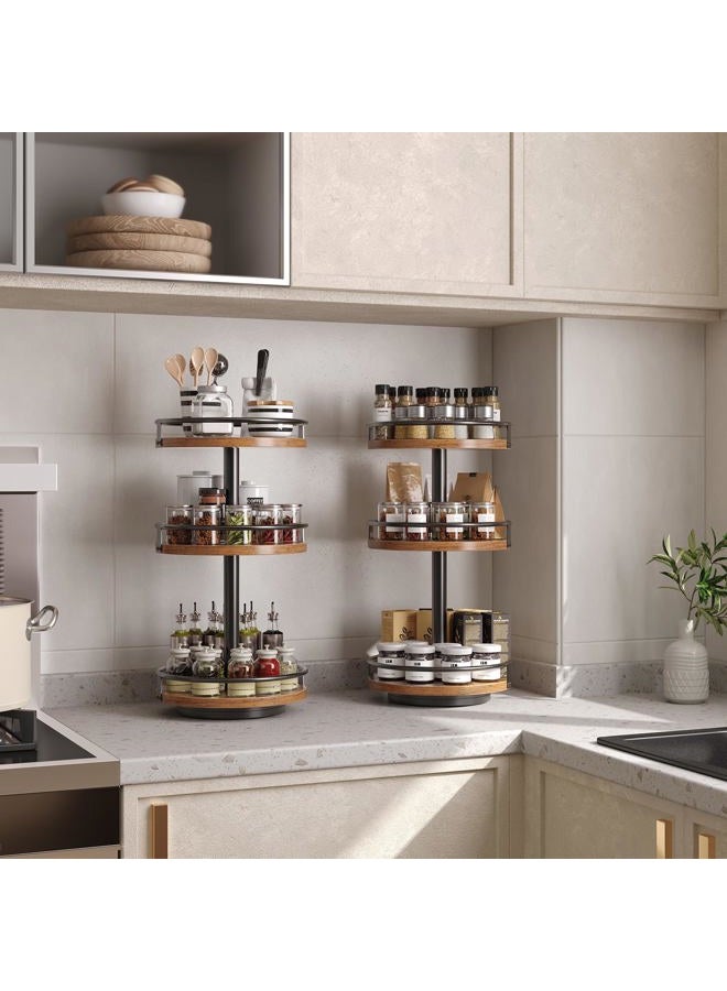 HOOBRO Lazy Susan Organizer, Rotating Spice Rack, 3-Tier Organizer, Turntable Spice Rack, Vertical Storage Organizer, for Kitchen Countertop, Vanity, Dining Table, Rustic Brown and Black BF09TL01 - Image 3