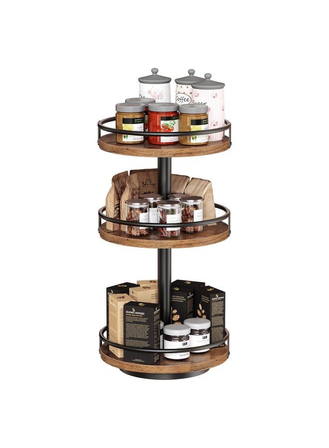 HOOBRO Lazy Susan Organizer, Rotating Spice Rack, 3-Tier Organizer, Turntable Spice Rack, Vertical Storage Organizer, for Kitchen Countertop, Vanity, Dining Table, Rustic Brown and Black BF09TL01 - Image 4