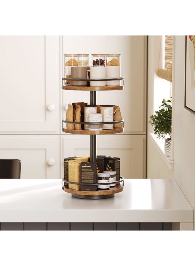 HOOBRO Lazy Susan Organizer, Rotating Spice Rack, 3-Tier Organizer, Turntable Spice Rack, Vertical Storage Organizer, for Kitchen Countertop, Vanity, Dining Table, Rustic Brown and Black BF09TL01 - Image 5