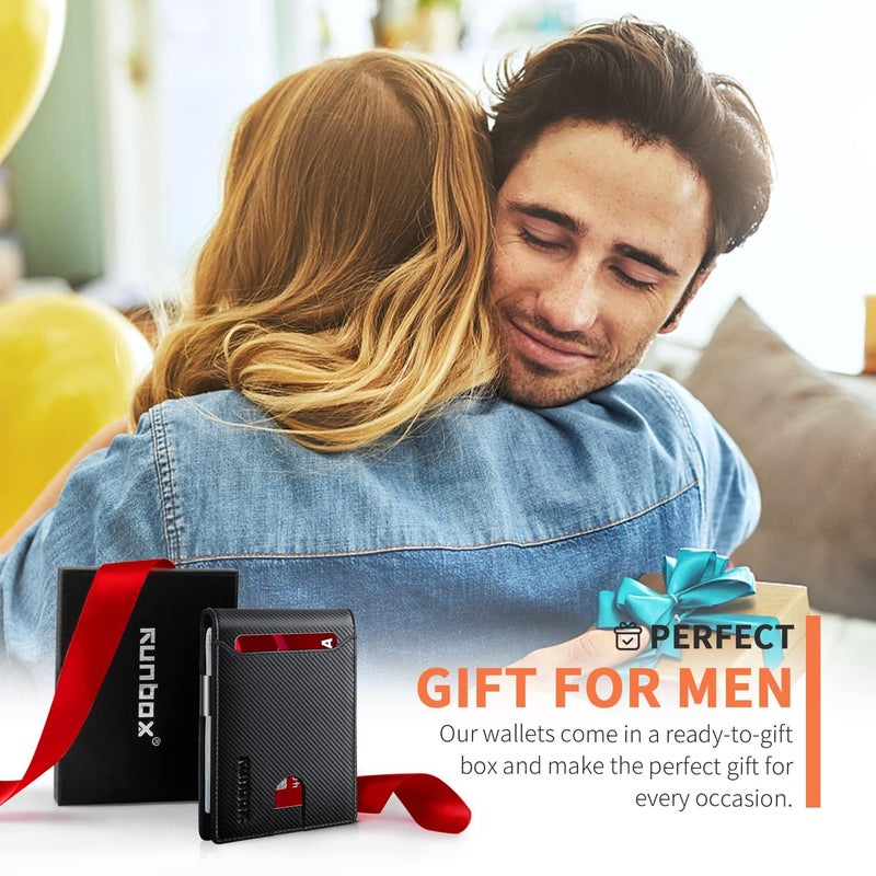 RUNBOX Slim Wallets for Men - Leather Money Clip Mens Wallet - RFID Blocking Front Pocket Bifold Wallet - Thin Credit Card Holder with Gift Box - Image 5