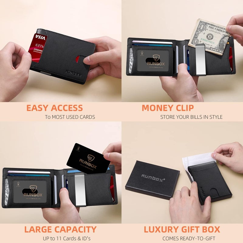 RUNBOX Slim Wallets for Men - Leather Money Clip Mens Wallet - RFID Blocking Front Pocket Bifold Wallet - Thin Credit Card Holder with Gift Box - Image 2