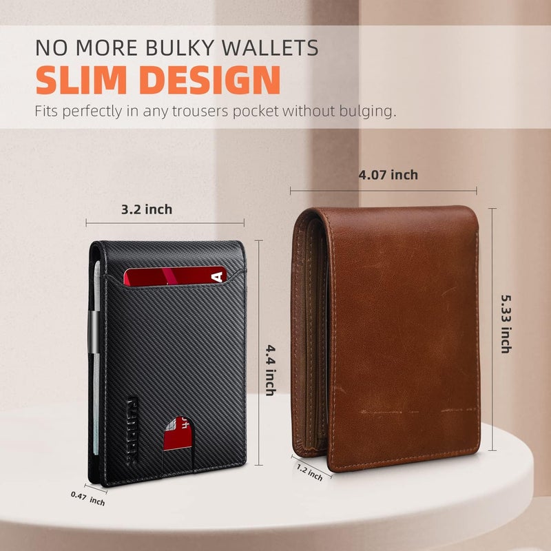 RUNBOX Slim Wallets for Men - Leather Money Clip Mens Wallet - RFID Blocking Front Pocket Bifold Wallet - Thin Credit Card Holder with Gift Box - Image 4