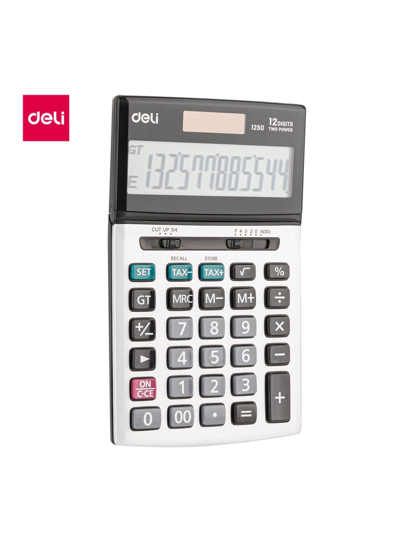 Deli E1250 Metal Calculator - 12 Digits - Silver - Image 1