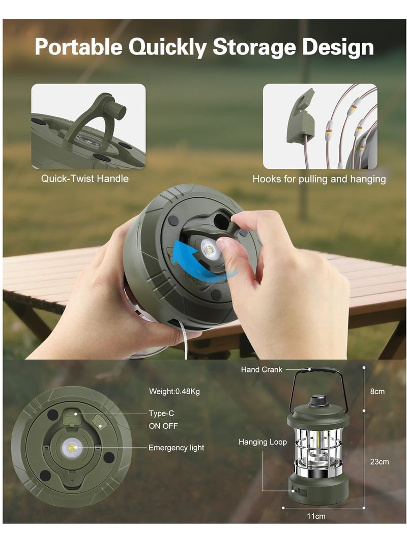 QLIGHT Rechargeable LED Camping Lantern with 15m RGB String Lights – 4000mAh Battery, Dual Light Modes Camping lights Portable Waterproof Lights for Camping Green LED Lantern for Outdoor Activities and Camping Tent Light - Image 3