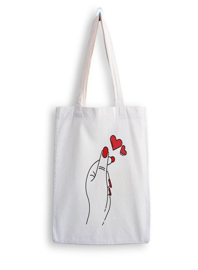 ARTBUG Tote Bag for Women with zip, Aesthetic Canvas tote bag for college girls, office, stylish and reusable - Hand and Hearts - D No - 221 - Image 1