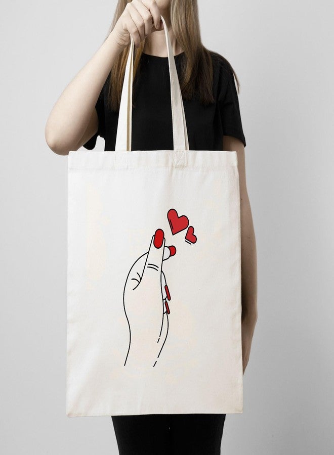 ARTBUG Tote Bag for Women with zip, Aesthetic Canvas tote bag for college girls, office, stylish and reusable - Hand and Hearts - D No - 221 - Image 3