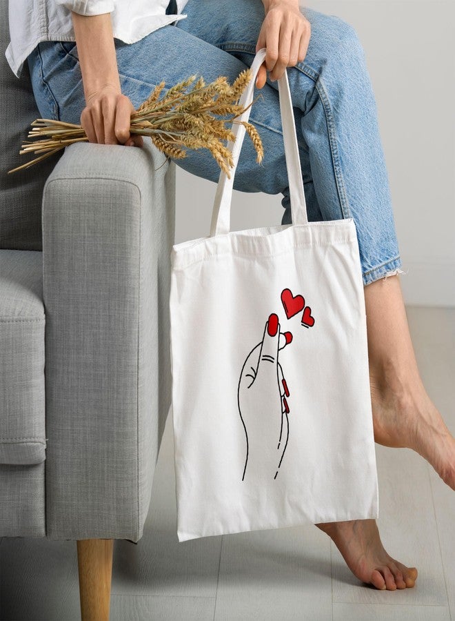ARTBUG Tote Bag for Women with zip, Aesthetic Canvas tote bag for college girls, office, stylish and reusable - Hand and Hearts - D No - 221 - Image 2