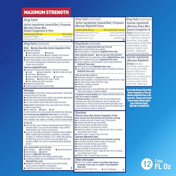 Mucinex Sinus-Max Severe Congestion & Pain & Nightshift Sinus, 2x6 FL OZ - Image 2