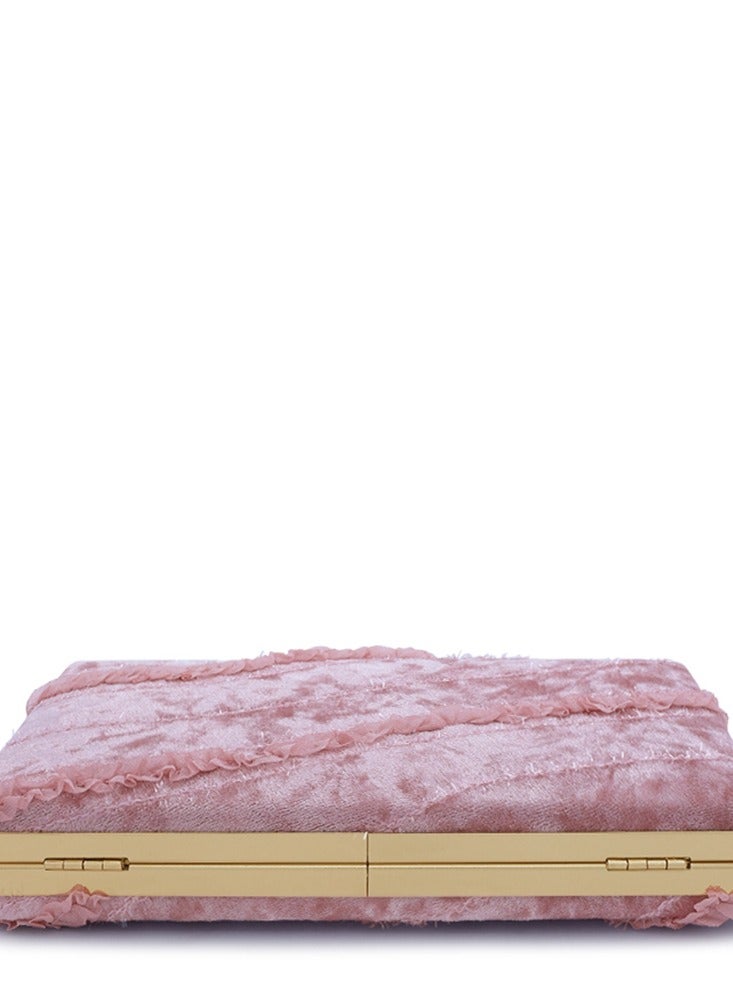 لندن راج حقيبة كلاتش بشريط مخملي وردي - Image 5