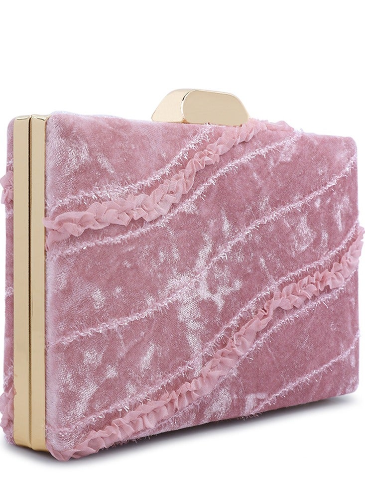 لندن راج حقيبة كلاتش بشريط مخملي وردي - Image 3