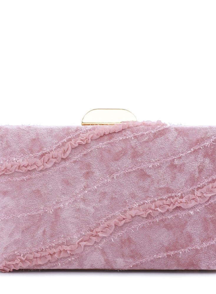 لندن راج حقيبة كلاتش بشريط مخملي وردي - Image 2