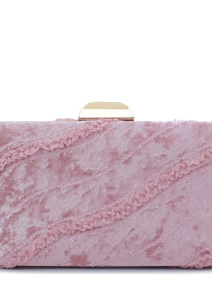 لندن راج حقيبة كلاتش بشريط مخملي وردي - Image 4