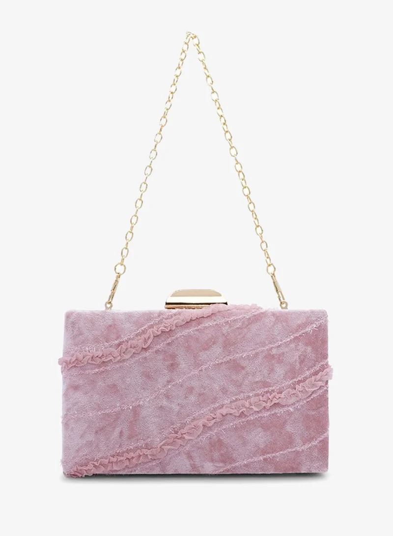 London Rag Pink Velvet Ribbon Clutch Bag