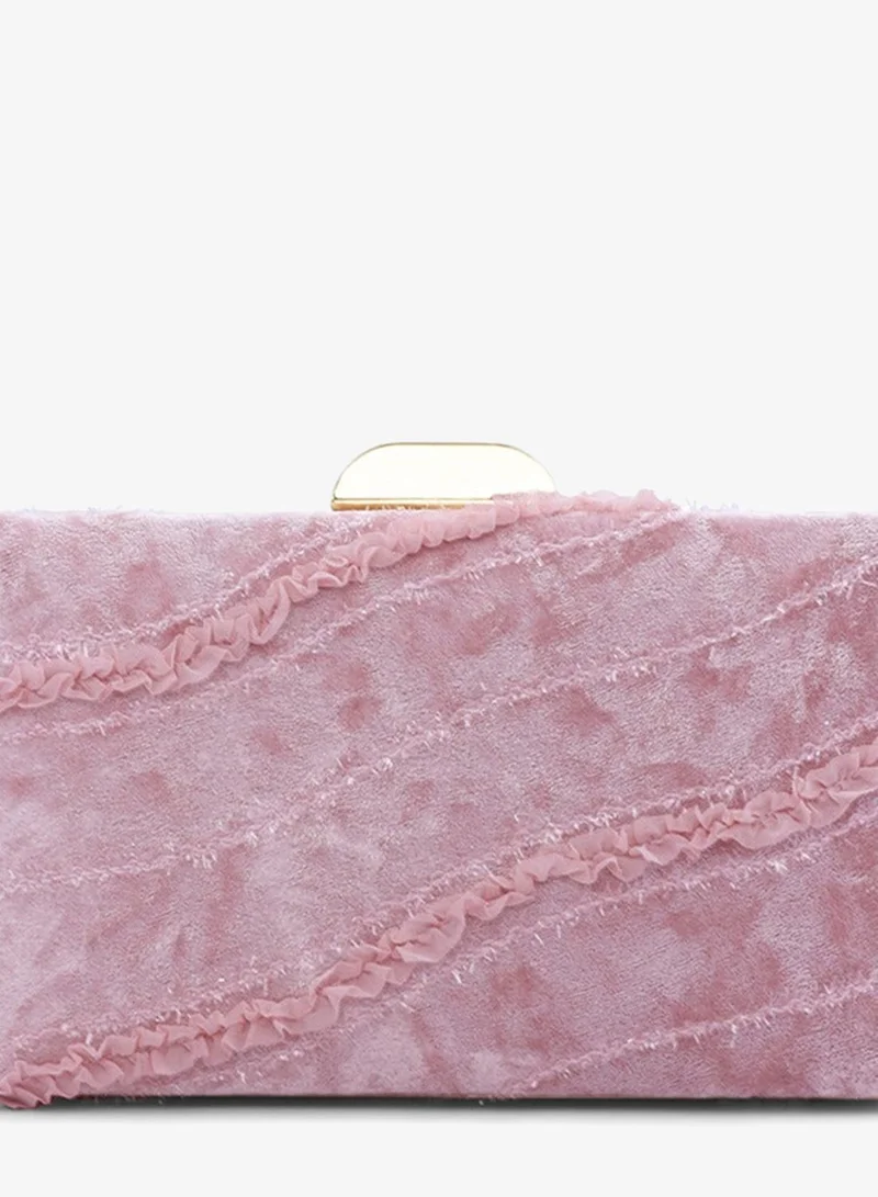 London Rag Pink Velvet Ribbon Clutch Bag