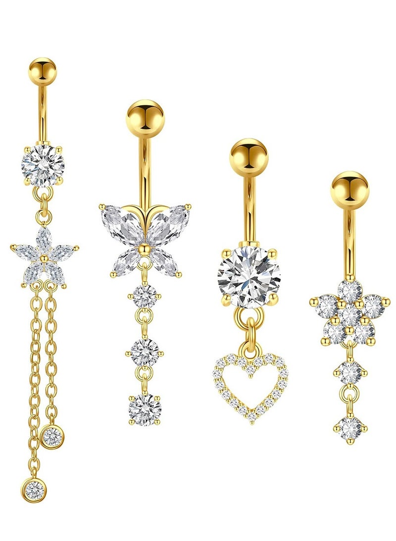 Innoshine 4 PCS golden Belly  Rings Set Stainless Navel JEWELRY  - Image 1