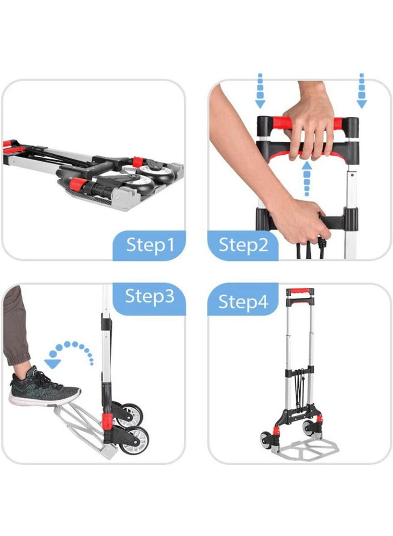 Heavy-Duty Folding Hand Cart – 85 kg Capacity Trolley – Aluminium Alloy Frame with Telescopic Rubber Handle – Portable Utility Cart for Office, Warehouse, Home, Shopping –  - Image 5