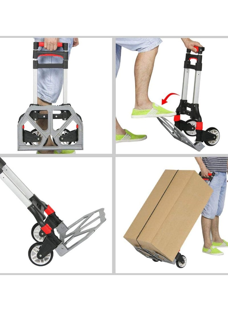 Heavy-Duty Folding Hand Cart – 85 kg Capacity Trolley – Aluminium Alloy Frame with Telescopic Rubber Handle – Portable Utility Cart for Office, Warehouse, Home, Shopping –  - Image 2