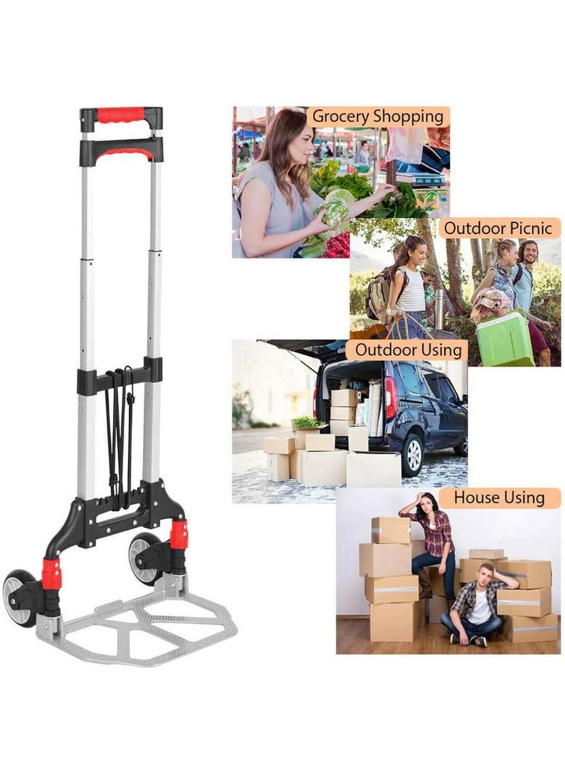 Heavy-Duty Folding Hand Cart – 85 kg Capacity Trolley – Aluminium Alloy Frame with Telescopic Rubber Handle – Portable Utility Cart for Office, Warehouse, Home, Shopping –  - Image 3