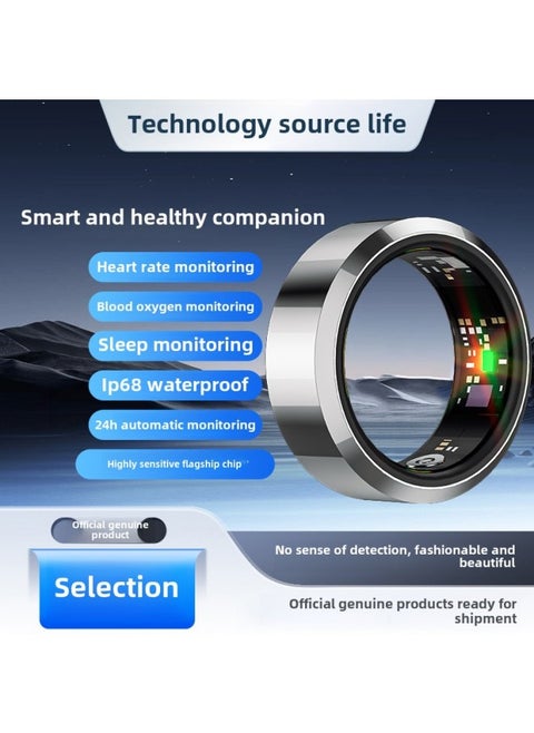 Smart Ring Black Technology Ring Sleep Monitoring Blood Oxygen Heart Rate Movement Pedometer Health 24 Test-Colour:Silver - Real-time Monitoring Of Finger Size 11 Circumference 64.6mm