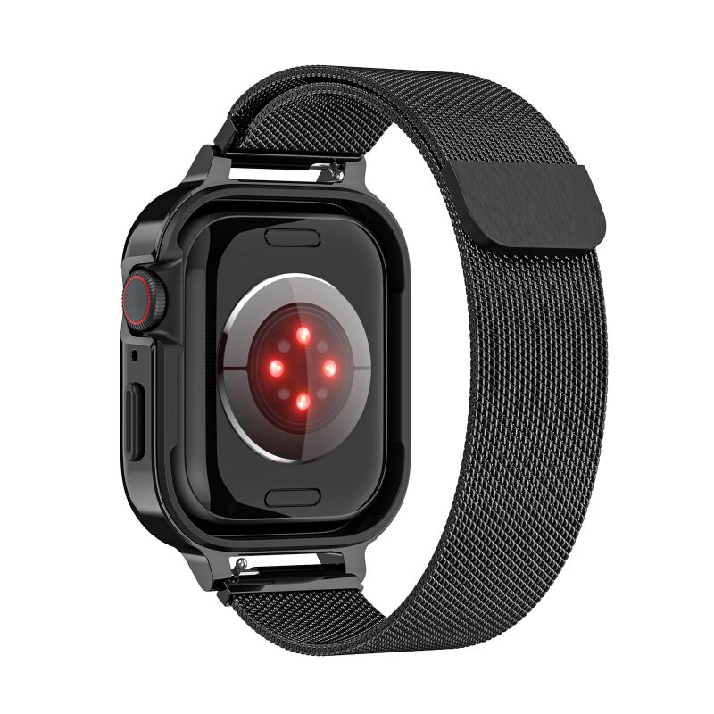 إيروريكس لساعة Apple Watch Se 2023 مقاس 40 مم بإطار معدني هجين من مادة TPU الماسية وسوار ميلانو (أسود) - Image 4