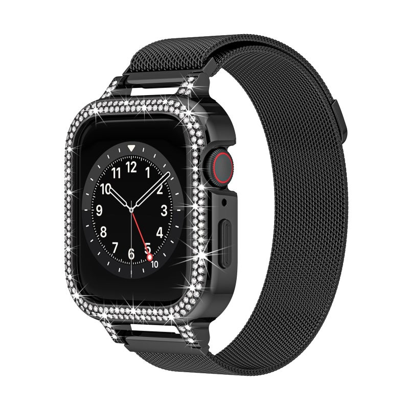 إيروريكس لساعة Apple Watch Se 2023 مقاس 40 مم بإطار معدني هجين من مادة TPU الماسية وسوار ميلانو (أسود) - Image 1