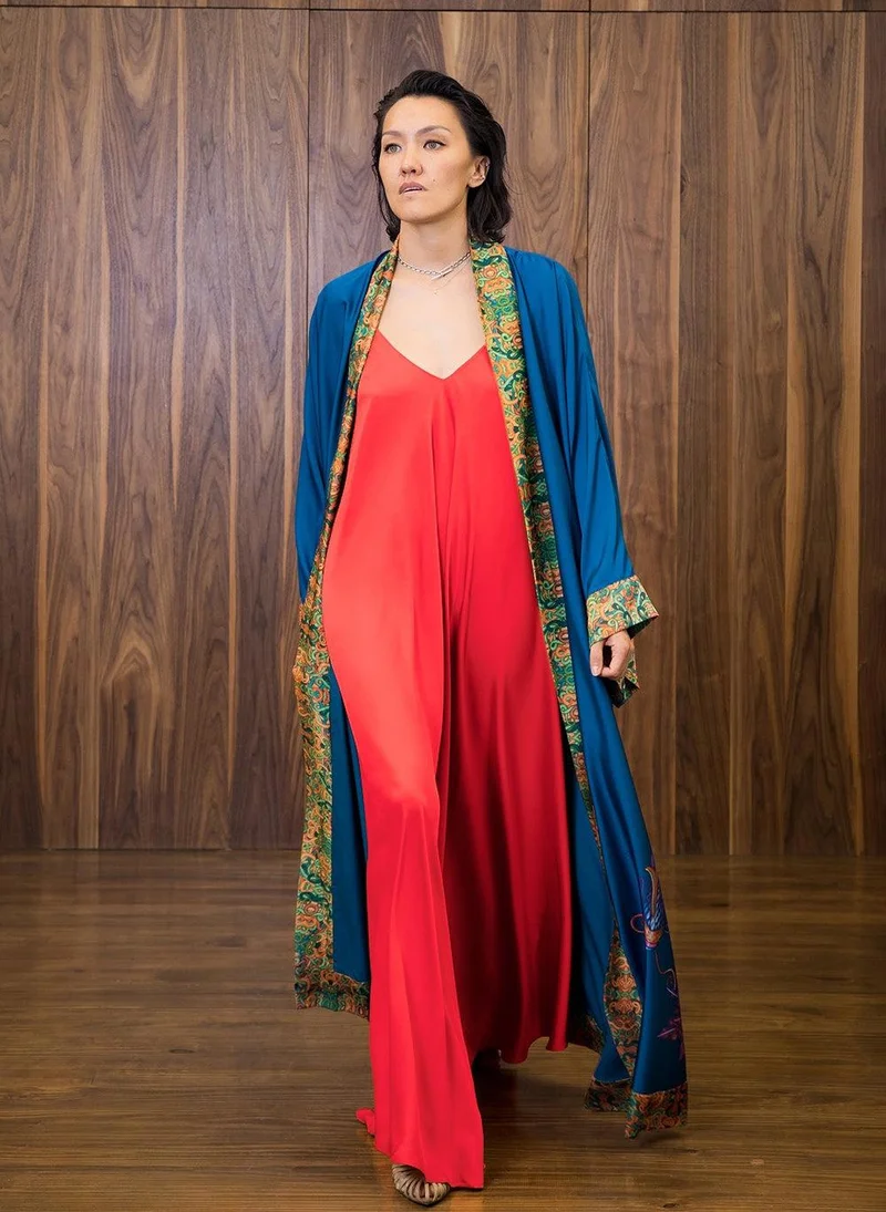 Janara Jones  Coral Red Mariella Satin Maxi Dress for Women | Best Price UAE