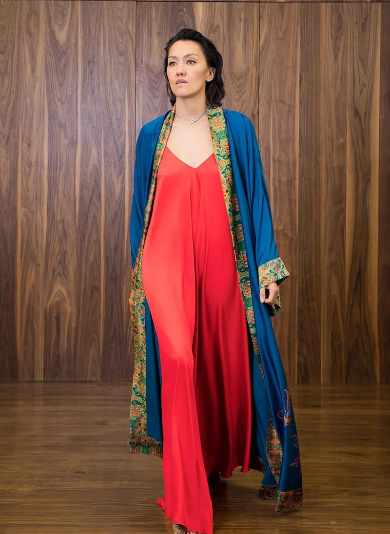 Janara Jones  Coral Red Mariella Satin Maxi Dress for Women | Best Price UAE