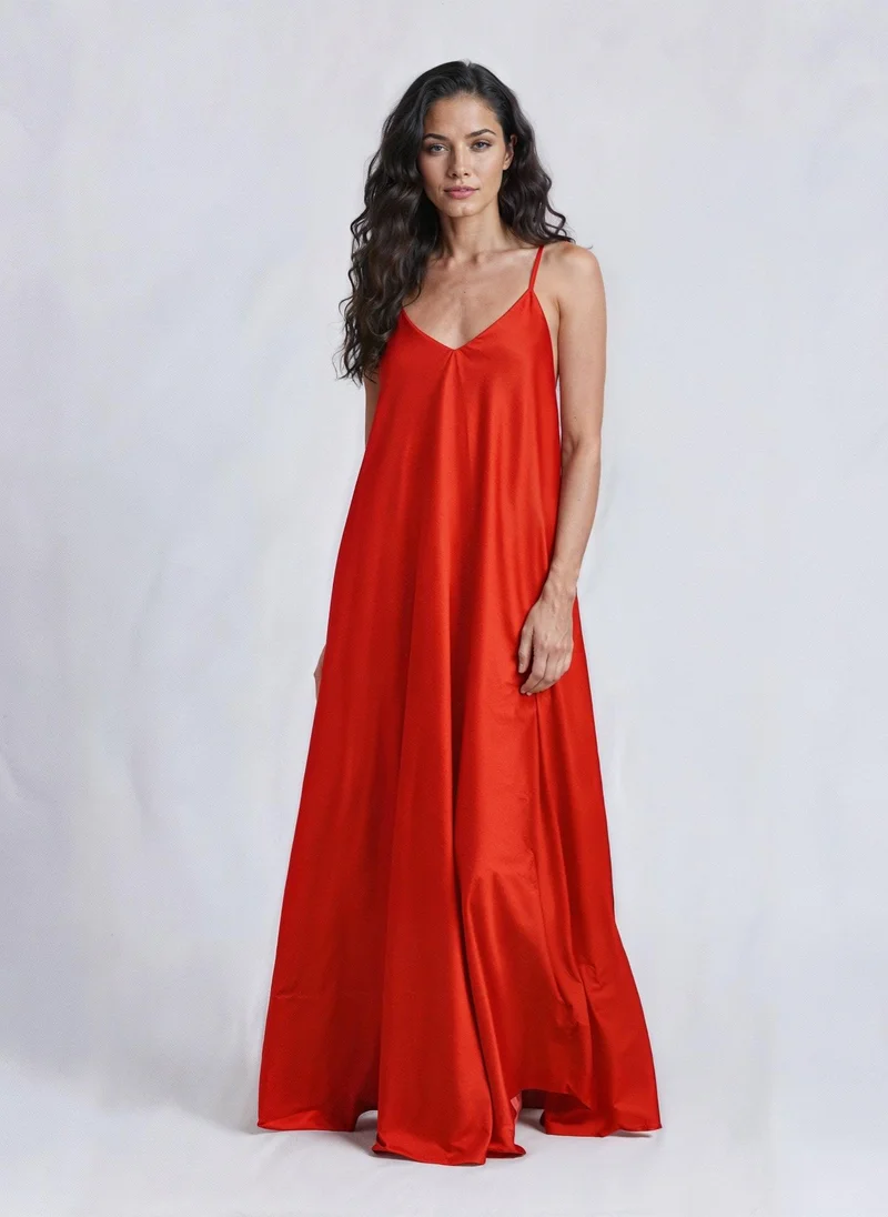 Coral Red Mariella Satin Maxi Dress