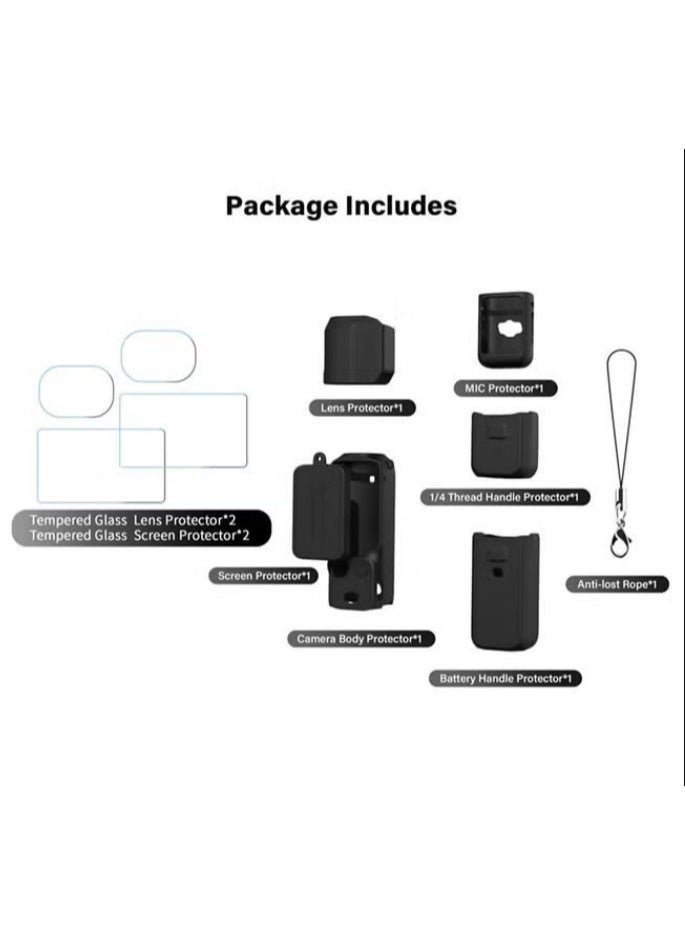 DJI OSMO Pocket 3 Accessory Kit, Silicone Protective Case Cover, Tempered Glass Screen Protector, Lens Protector - Image 2