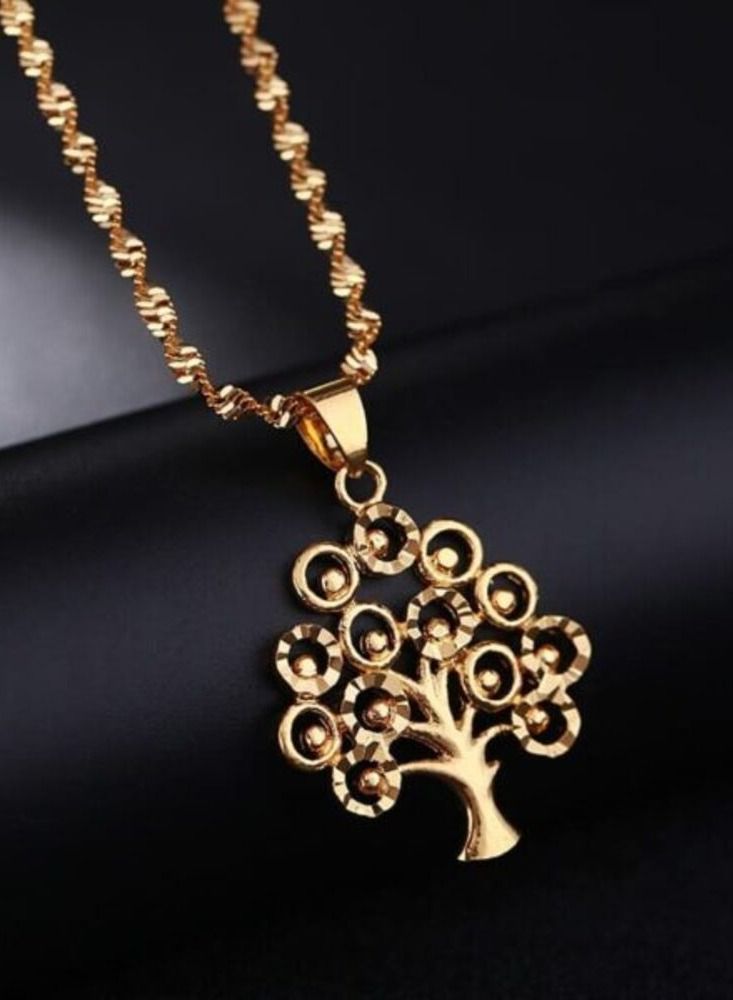 Qerret 24K Gold Plated Life Tree Statement Pendants With Chokers Collar WaterWave Chain Necklace For Women - Image 3