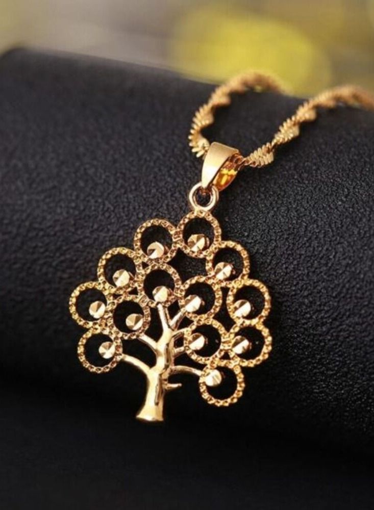 Qerret 24K Gold Plated Life Tree Statement Pendants With Chokers Collar WaterWave Chain Necklace For Women - Image 2