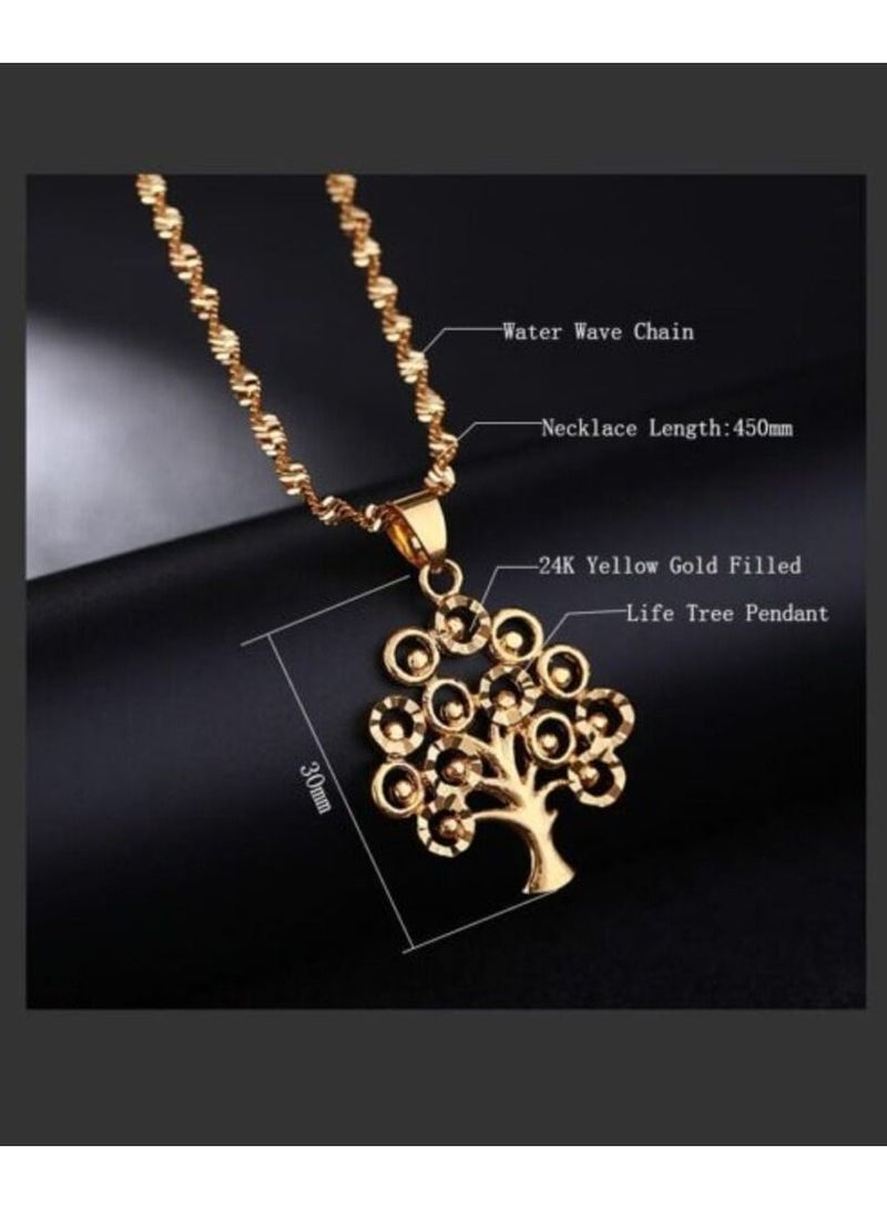 Qerret 24K Gold Plated Life Tree Statement Pendants With Chokers Collar WaterWave Chain Necklace For Women - Image 5