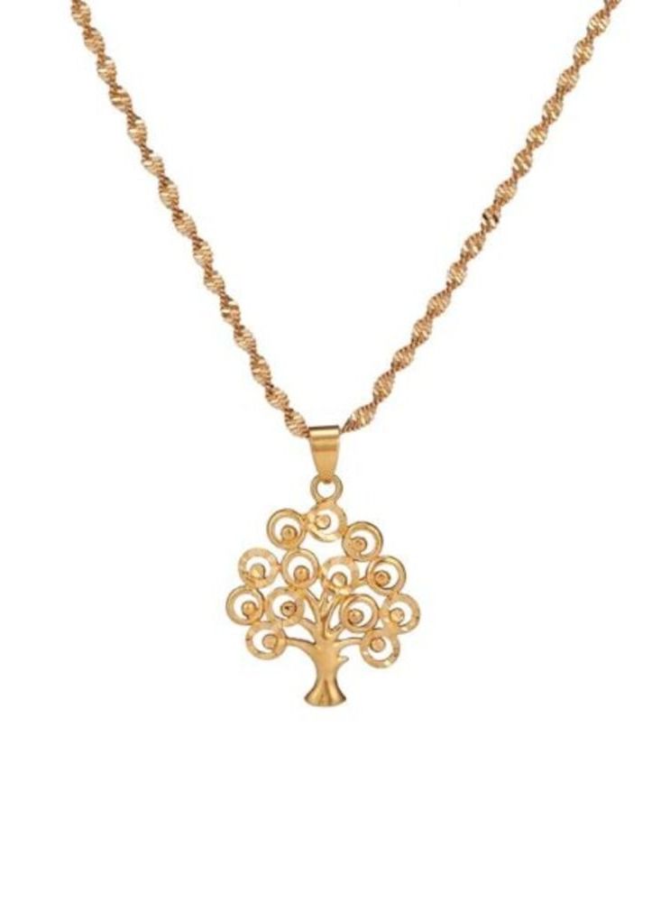 Qerret 24K Gold Plated Life Tree Statement Pendants With Chokers Collar WaterWave Chain Necklace For Women - Image 1
