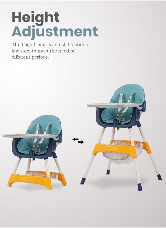BAYBEE 2 In 1 Manta Baby High Chair For Kids Baby Feeding Chair With 2 Adjustable Height Footrest Safety Belt Baby Booster Seat For Baby With Food Tray Kids High Chair For Baby 6 Months To 4 Years Blue  - Image 3
