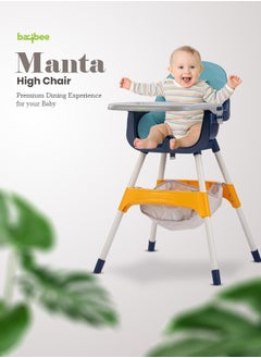 BAYBEE 2 In 1 Manta Baby High Chair For Kids Baby Feeding Chair With 2 Adjustable Height Footrest Safety Belt Baby Booster Seat For Baby With Food Tray Kids High Chair For Baby 6 Months To 4 Years Blue  - Image 2