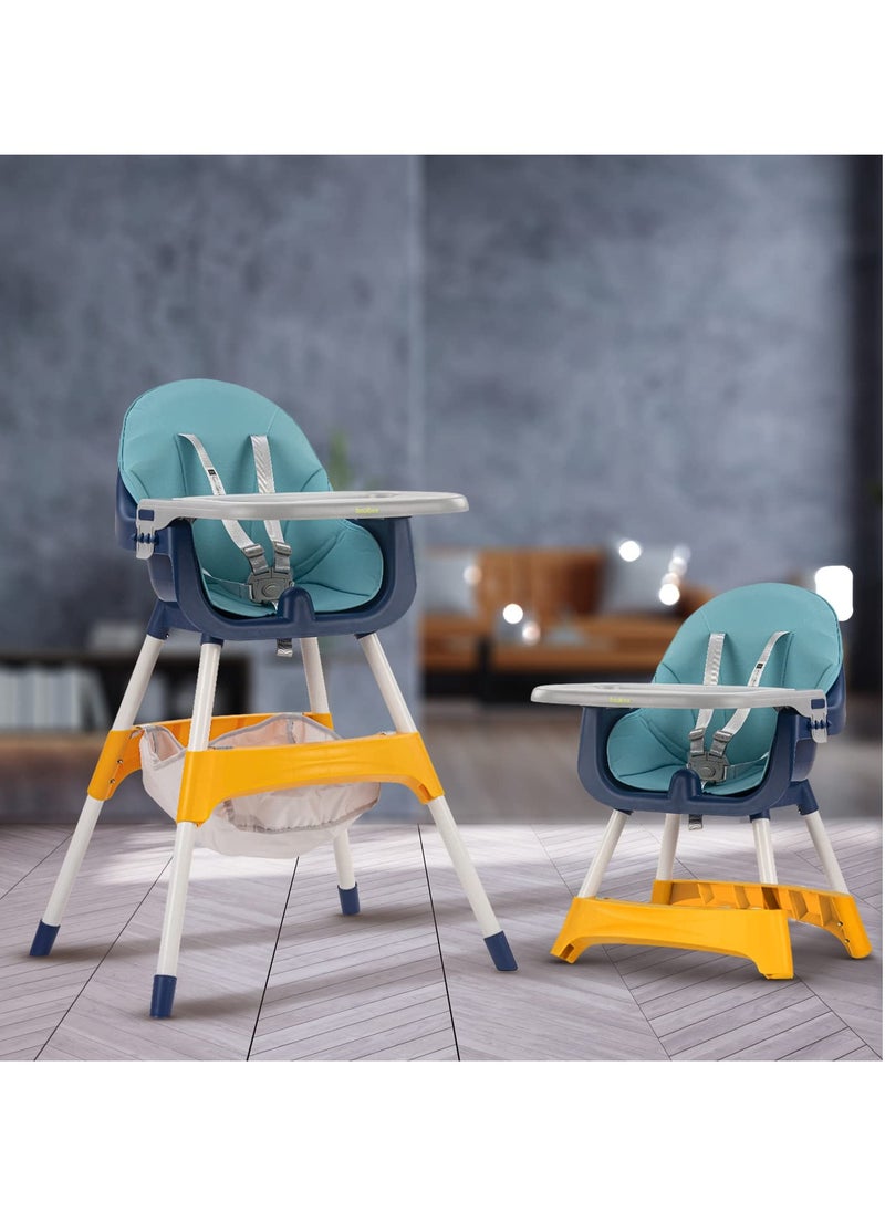 BAYBEE 2 In 1 Manta Baby High Chair For Kids Baby Feeding Chair With 2 Adjustable Height Footrest Safety Belt Baby Booster Seat For Baby With Food Tray Kids High Chair For Baby 6 Months To 4 Years Blue  - Image 1